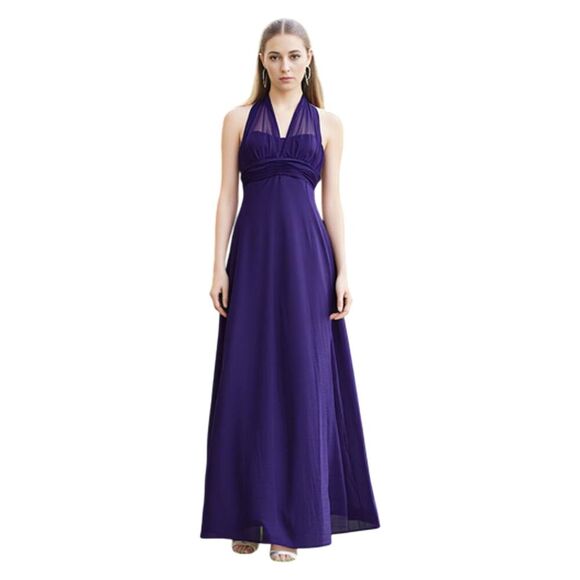 David's Bridal Plum Bridesmaid Prom Halter floor Length Dress Size 2 - Picture 1 of 13